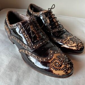 Mauron Firenze Studded Patent Leather Brogues - Made in Italy - EU 37 / US 6.5